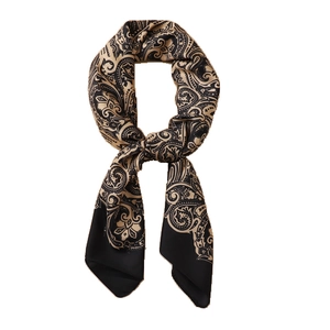 Beige and black paisley silk-like square scarf with elegant vintage floral patterns