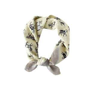 Elegant cotton square scarf with vintage equestrian horse print on beige fabric