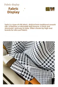 Close-up of premium silk twill fabric with classic houndstooth and geometric prints