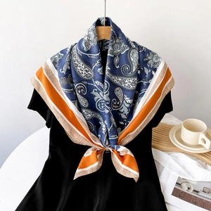 Women Elegant Satin Square Scarf Retro Paisley Floral Print Lightweight Soft Breathable Fashion Shawl Scarf For Lady