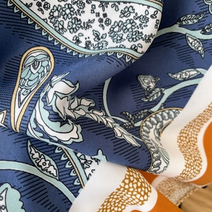 Retro paisley floral twill silk scarf with elegant drape and soft texture for women