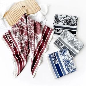 Large Square Satin Scarf For Women French Vintage Toile De Jouy Floral Paisley Print Elegant Headscarf Silk Like Wrap Shawl
