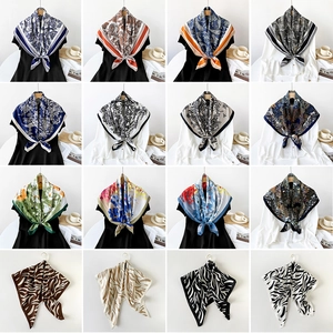 Collection of 16 elegant 90cm twill silk scarves with paisley and floral prints