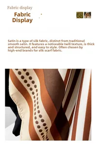 Detail of twill silk scarf fabric featuring brown stripes and polka dot patterns
