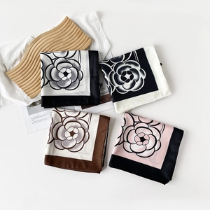 Elegant camellia pattern silk scarves in four classic colors for a sophisticated look