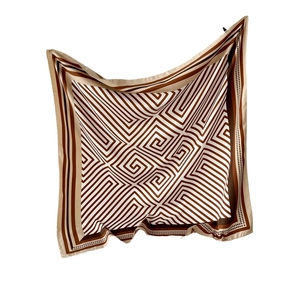 90cm striped silk square scarf with geometric pattern in brown for summer sun protection