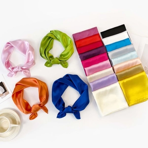 Satin silk square scarf for women in multiple solid colors for neck and hair styling