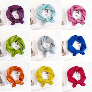 Elegant 60cm solid color satin square silk scarves in nine assorted vibrant colors