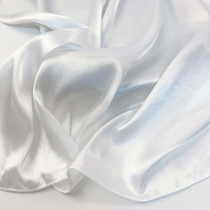 Elegant 60cm white satin silk scarf with premium glossy finish and fine hemmed edges