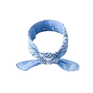 Light blue cotton paisley bandana headband with pre-tied bow for hip-hop and outdoor use