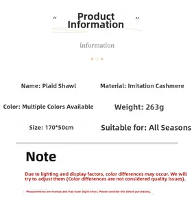 Detaillierte Angaben zum 170x50cm Karo-Poncho aus Kaschmirimitat mit 263g Gewicht