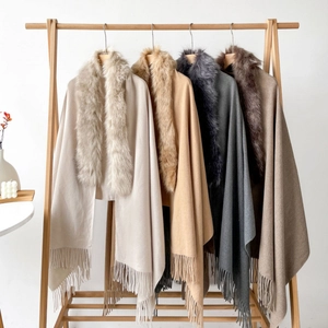 Women Elegant Faux Fur Collar Scarf Imitation Cashmere Scarf Leopard Plaid Zebra Printed Shawl With Tassel Winter Warm Wraps
