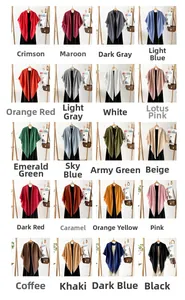 Detailed multi-color collection of solid large square scarves with delicate fringe edges