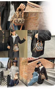 Dettaglio della mini borsa peluche leopardata con finiture in velluto a coste