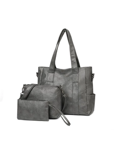 Conjunto de bolsos de tres piezas gris carbón en cuero sintético con textura granulada