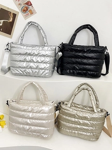 Women Large Capacity Quilted Puffer Shoulder Bag Metallic Nylon Tote Bag For Winter Commute Daily Fashion Handbag Crossbody Bag