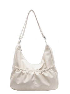 Minimalistische cremeweiße Hobo-Tasche für Damen mit Falten und verstellbarem Riemen