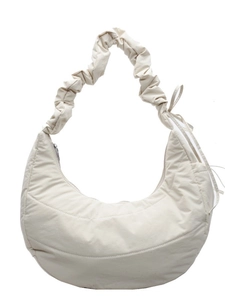 Winter stylish cream quilted moon bag with ruched strap and large capacity design