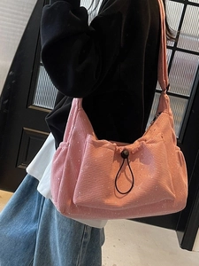 Women Corduroy Shoulder Bag With Star Pattern Large Capacity Drawstring Crossbody Bag Casual Daily Hobo Bag