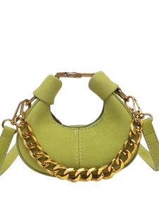 Mini bolso de mano media luna verde lima con cadena dorada y textura de ante suave