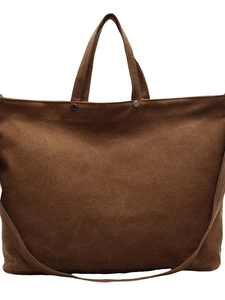 Large capacity dark brown canvas tote bag with reinforced handles and long shoulder strap