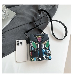 Rectangle hard shell crossbody bag with tie design and colorful snakeskin pattern