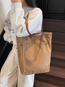 Vintage Washed Canvas Tote Bag Large Capacity Minimalist Shoulder Bag For Women Men Casual Travel Work Handbag Front Pocket