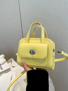 Women Urban Minimalist PU Leather Shoulder Bag Metal Turn Lock Front Pocket Mini Handbag Fashion Crossbody Bag Gift
