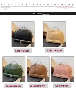 Collage of large capacity double-layer makeup bags in five classic vintage colors
