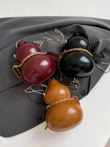 Creative gourd shaped mini crossbody bags in red black and brown with chain straps