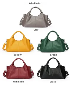 Color options of vintage large-capacity hobo bag in grey, yellow, green, burgundy, and black