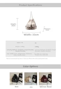 Detailed size chart for the waterproof PU leather backpack with rivet and drawstring details