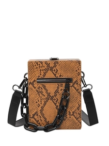 Chic faux leather crossbody bag with brown snake skin texture and black chunky chain