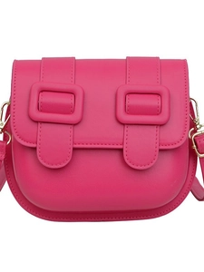 Sacoche rose fuchsia de style britannique en cuir PU lisse avec double boucle carrée