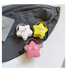 Detailed close-up of colorful star-shaped mini bags with cute smiley faces and chain straps