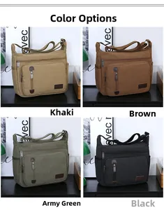 Detaillierte Farbauswahl für Canvas-Umhängetaschen in Khaki, Braun, Armeegrün und Schwarz