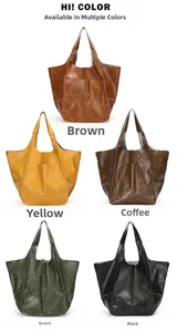 Detailed view of the large capacity tote bags in brown, yellow, coffee, green and black