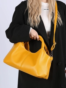 Yellow vintage tote bag with litchi texture and braided handles for women commuting