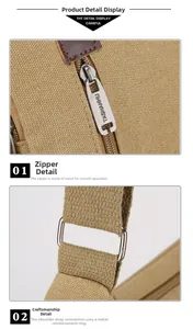 Detail einer robusten Segeltuchtasche mit glattem Metallreißverschluss und Gurt haken