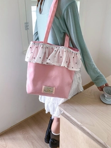 Vintage rosa Canvas Tasche mit weißer floraler Spitzenrüsche und Hey Today Etikett