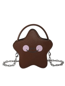 Brown star-shaped crossbody bag featuring a cartoon face design and metal chain strap