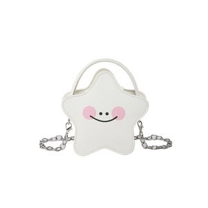 Star-shaped girls crossbody bag with cute smiley face and silver chain strap