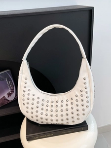 Damen Punk Stil Nieten Tote Bag Große Kapazität PU Leder Halbmond Hobo Tasche Y2K Street Fashion Vielseitige Schultertasche