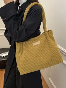 Mustard yellow corduroy tote bag for women featuring vintage style and large capacity