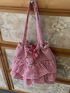 Women Gingham Ruffle Canvas Tote Bag Large Capacity Drawstring Shoulder Bag Sweet Pastoral Style Shopping Bag For Daily Travel