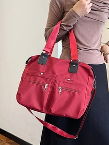 Große rote Nylon-Tragetasche für Damen mit vielen Taschen und verstellbarem Schultergurt