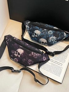 Sac banane tendance avec imprimé tête de mort et fleurs et sangle réglable en nylon