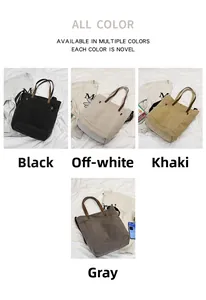 Collage of large vintage washed canvas tote bags in black, off-white, khaki, and gray