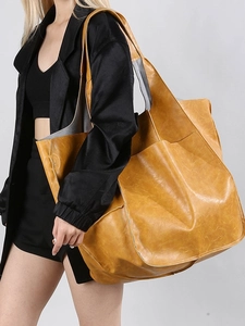 Women Vintage Soft PU Leather Tote Bag Large Capacity Retro Shoulder Handbag Work Travel Commuter Bag