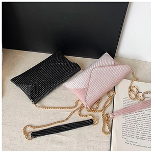 Sparkling rhinestone envelope chain bags in black and gradient pink with gold straps
